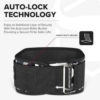 Weightlifting Belt For Men and Women - 6 Inch Auto-Lock Weight Lifting Back Support, Workout Back Support for Lifting, Fitness, Cross Training and Powerlifitng