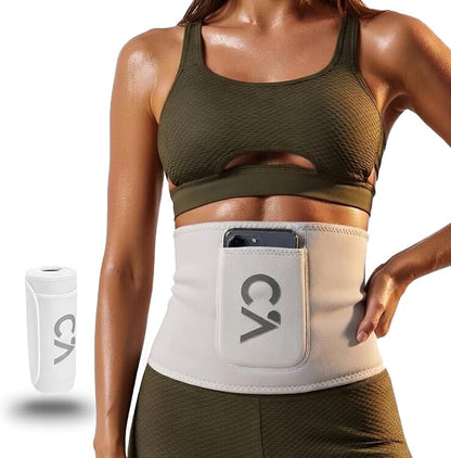 Waist Trimmer Belt for Men & Women – Silver Ion Sweat Belt, Anti-Slip Sauna Trainer, With Pocket & Precision Fit