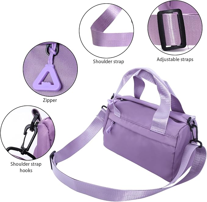 Mini Black Gym Bag Sport Bag Adjustable Small Duffle Bag Detachable Strap Gym Tote For Women Small Duffle Bag (Purple)