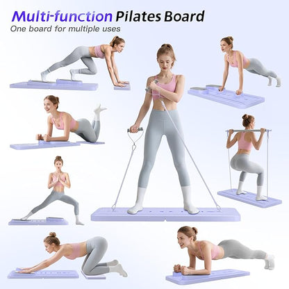 5 in 1 Pilates Board, Foldable Pilates Reformer Set with Resistance Bands, Portable Pilates Sliding Board, Trainer Machine for Home Workout, Ab, Core, Fitness, Exercise