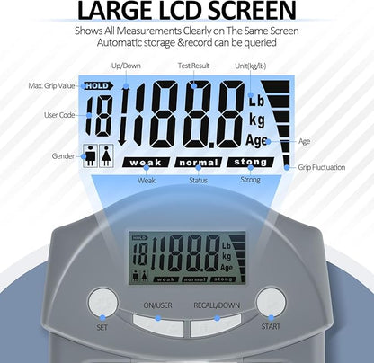 Hand Grip Strength Tester, 220Lbs/99Kgs Hand Grip Dynamometer with LCD Display, Electronic Handgrip Testing for Sports, School, and Home Use