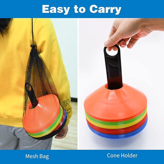 RUBY.Q 50/100/200pcs Disc Cones, Soccer Cones, Basketball Cones with Carry Bag and Holder, Football, Soccer, Basketball Training Equipment, 5 Colors