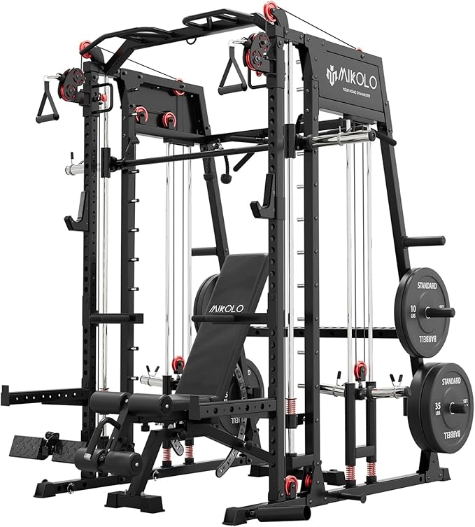 Mikolo M4 2.0 Standard/Ultra/Elite Smith Machine, 2200lbs Squat Rack with LAT-Pull Down System & Cable Crossover Machine, Training Equipment with Leg Hold-Down Attachment