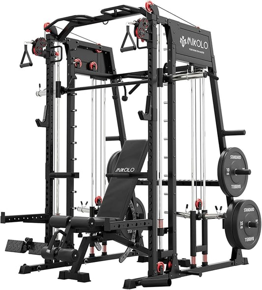 Mikolo M4 2.0 Standard/Ultra/Elite Smith Machine, 2200lbs Squat Rack with LAT-Pull Down System & Cable Crossover Machine, Training Equipment with Leg Hold-Down Attachment