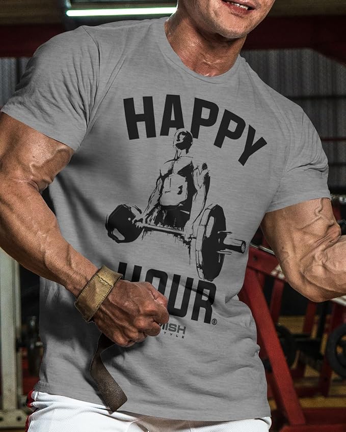 Gymish Lifestyle Happy Hour Deadlift Work Out T-Shirt, Weightlifting Gym Shirts