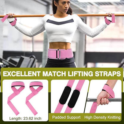 Weight Lifting Belt and Lifting Straps: Weightlifting Gym Belt for Men Women Deadlift Squats Belt for Bodybuilding Workout