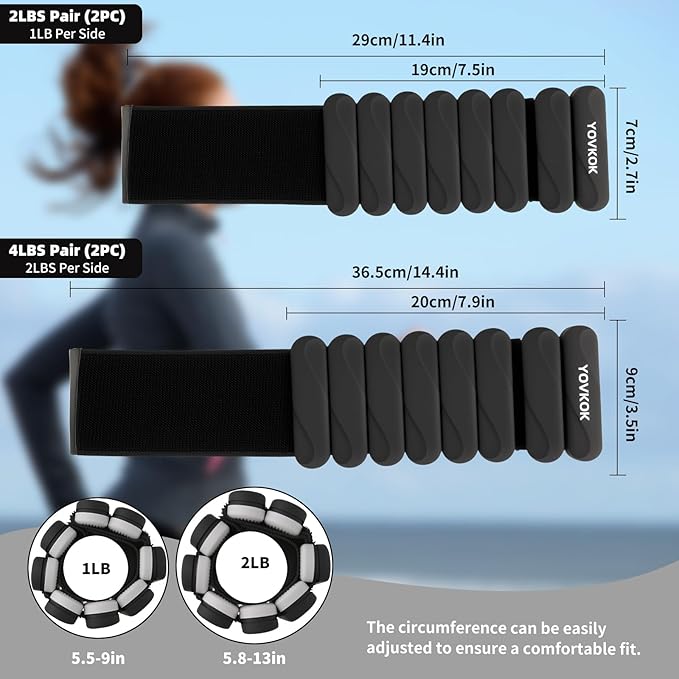 Ankle Weights for Women Men, Silicone Wrist Weights Set of 2 - Wearable Leg Weights/Arm Weights Ideal for for Home Gym Workout, Running, Yoga, Pilates, Barre, Exercise, Strength Training
