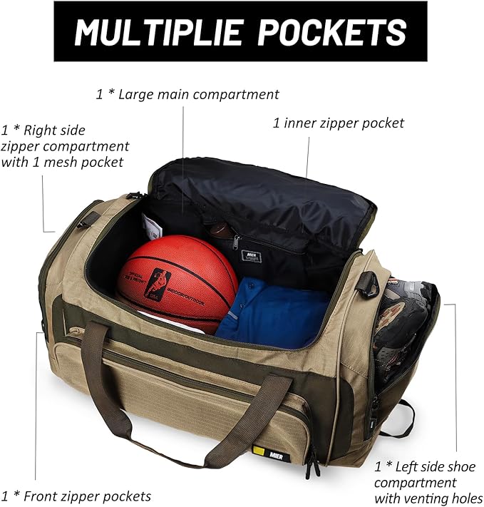 MIER Large Gym Bag for Men Sports Duffle Bag with Shoe Compartment 60L Lightweight Duffel Bags for Workout Fitness Travel, Blue