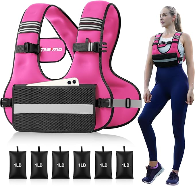 Adjustable Weighted Vest for Women Men, 6-12lb/12-20lb/20-32lb Comfort Fit - U-Shaped Ergonomic Weight Vest with 6 Removable Iron Sandbags, Large Front Mesh Pocket & Reflective Strips, Ideal for Running, Walking, Strength Training, HIIT, Cardio Workouts