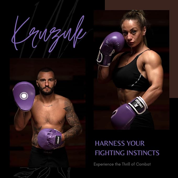 Kruzak Plain Focus Mitts and Boxing Gloves Set for Kickboxing and Muay Thai MMA Training - Fitness Kit with Punching Pads for Martial Arts and Karate