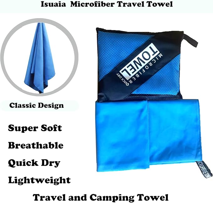 Reusable Quick Dry Beach Towels,Microfiber Travel Towel,Compressed Lightweight Bath Towel for Beach Hiking Gym Yoga Travel Sports Swimming Camping(Sky Blue, 43"*69")