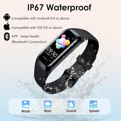Fitness Tracker, 24/7 Heart Rate Blood Oxygen Blood Pressure Body Temp Monitor Sleep Calorie Tracker with 1.1" AMOLED Touch Color Screen Pedometer Smart Watch Waterproof for Women Men