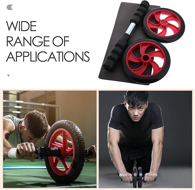 Red Silent Ab Roller Wheel for Home and Outdoor Core Workout, Quiet Abdominal Exercise Equipment with Sturdy Construction for Strengthening Abs and Stomach Muscles