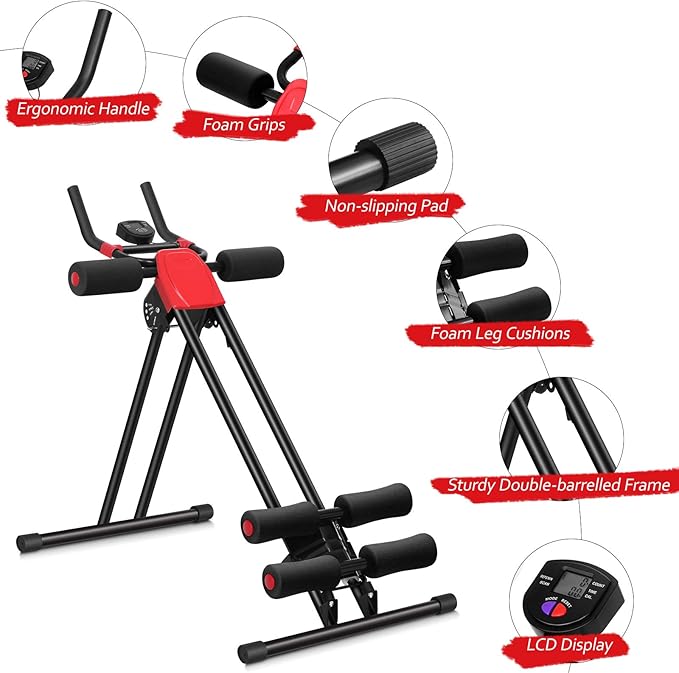 GYMAX Ab Machine, 440LBS Abdominal Workout Equipment with LCD Monitor, Adjustable Incline & Kneed Protection, Folding Compact Ab Trainer for Stomach Workout, Home Gym Core Strength Training