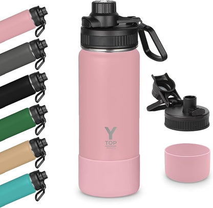 Y TOP 18 oz Insulated Water Bottle Leak Proof Spout Lid Fits in Car Cup Holder – Double Wall Dishwasher Safe Easy Clean stainless steel drinking water bottle for Gym Kids Sports Travel Hiking School