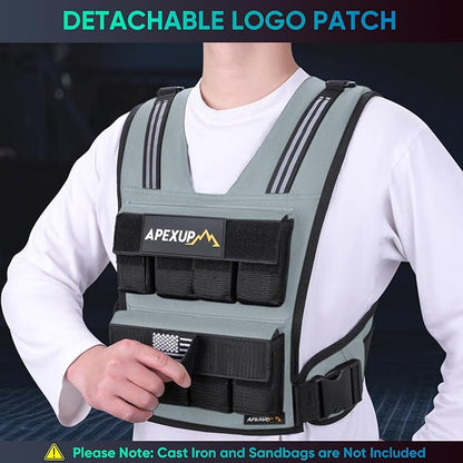 APEXUP Adjustable Weighted Vest Men 20lbs/30lbs/40lbs Weights with Reflective Stripe, Weight Vest Woman Workout Vest for Strength Training Running Walking