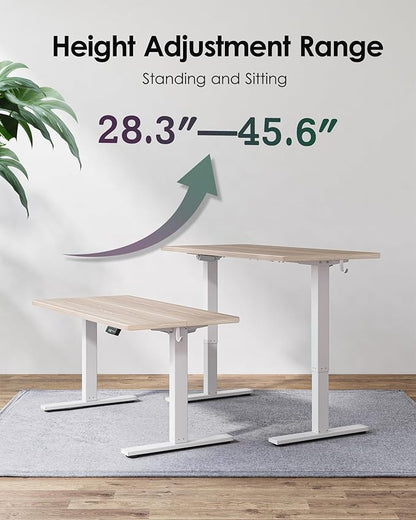 TIQLAB 55 * 28 Inches Standing Desk, Adjustable Height Stand up Desk,Sit Stand Home Office Table with Splice Board, Light Walnut