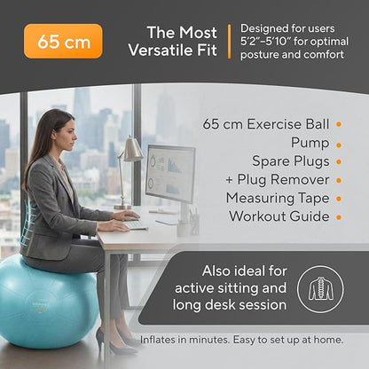 MANTRA SPORTS Exercise Ball – Yoga Ball for Pilates & Fitness - Birthing for Pregnancy, Stability, Core, Balance, Therapy for Physical Rehab, Workout for Home Gym & Office Chair, Fast Pump Included