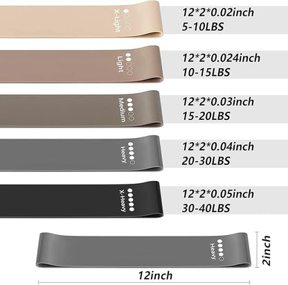 Resistance Bands for Working Out, Latex Exercise Bands Set of 5, Elastic Bands for Exercise with Workout Guide and Carry Bag, Fitness Bands for Strength Training, Yoga, Pilates, Home Workout