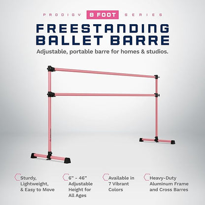 VITA Barre Portable Freestanding Double Ballet Barre, Prodigy, Aluminum | Adjustable Height, USA Made, Home or Gym Exercise Equipment for Kids & Adults | Dance, Fitness, Pilates