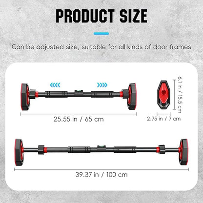 Pull Up Bar for Doorway, 25.5“-39.4” Adjustable Doorframe Pullup Bars, Portable Strength Training Pull-up Bars without Screws, Max 440lbs, Locking Mechanism Door Frame Pullups for Adults, Kids