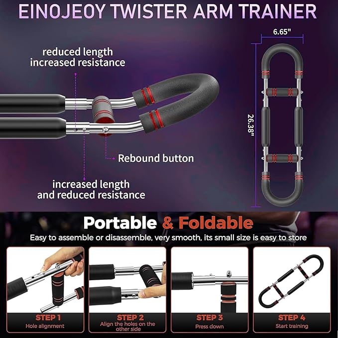 Twister Arm Trainer, Adjustable Chest Workout Equipment Upper Body Strength Training, Portable Power Twister Bar with Detachable Design, Arm Trainer, Home Gym & Travel Fitness Tool (RED)