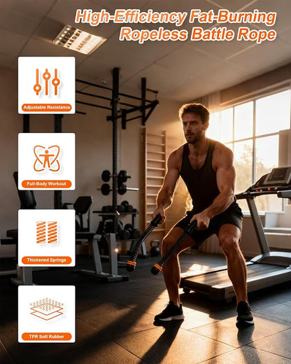 Ropeless Battle Ropes- Adjustable Portable Low-Impact Workout Equipment for Home Gym, Fitness Equipment for HIIT, Cardio & Muscle Training, Fat Burning for Men, Women & Fitness Enthusiasts (Black)