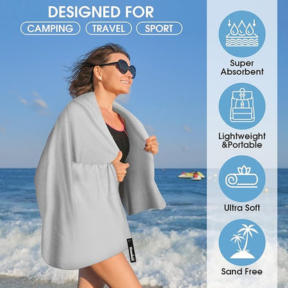 Camping Quick Dry Towel Set- 3 Pack, Soaking Up Sweat Microfiber Lightweight Sport Towels with Mesh Bag, Travel Towel Suitable for Camping, Beach, Gym, Yoga