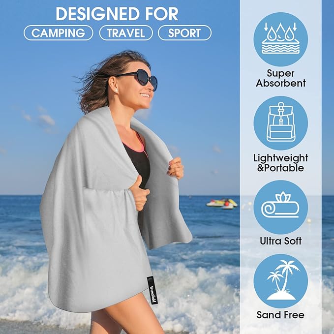 Camping Quick Dry Towel Set- 3 Pack, Soaking Up Sweat Microfiber Lightweight Sport Towels with Mesh Bag, Travel Towel Suitable for Camping, Beach, Gym, Yoga