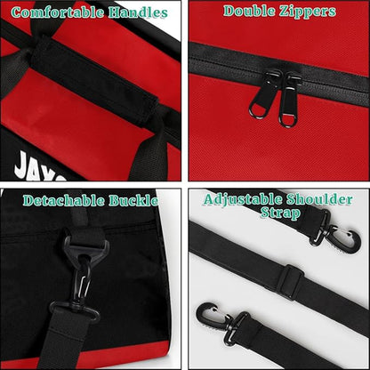 Personalized Sports Duffel Bags Name Boys, Custom Gym Weekender Overnight Sleepover Bag Waterproof Training Duffel Bag for Travel, Black Red Soccer