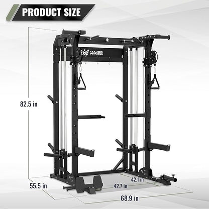 MAJOR FITNESS F22 Power Rack, 1600lbs All-in-One Squat Rack with Dual Pulley System, Heavy-Duty Steel Frame, Attachments & Storage for Home Gym Strength Training