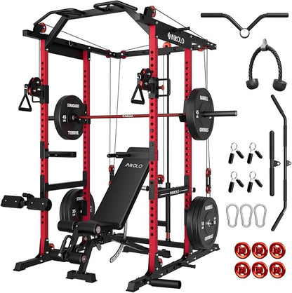 Mikolo K6 2.0 Power Cage, Power Rack with Cable Crossover System, 2000LBS Squat Rack with LAT Pull Down System, Functional Trainer with Aluminum Pulley System for Home Gym