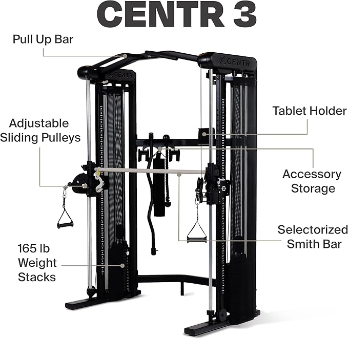 Centr Home Gym Functional Trainer - Multifunctional Cable Machine Home Gym System - Workout Weight Machine for Strength Training - Full Body Compact Exercise & Fitness Equipment Set