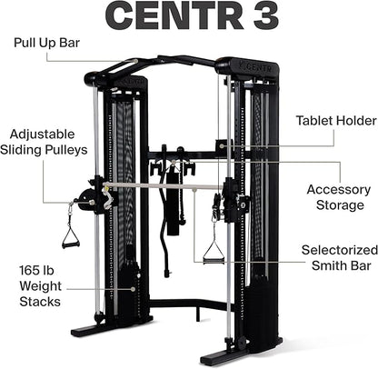 Centr Home Gym Functional Trainer - Multifunctional Cable Machine Home Gym System - Workout Weight Machine for Strength Training - Full Body Compact Exercise & Fitness Equipment Set