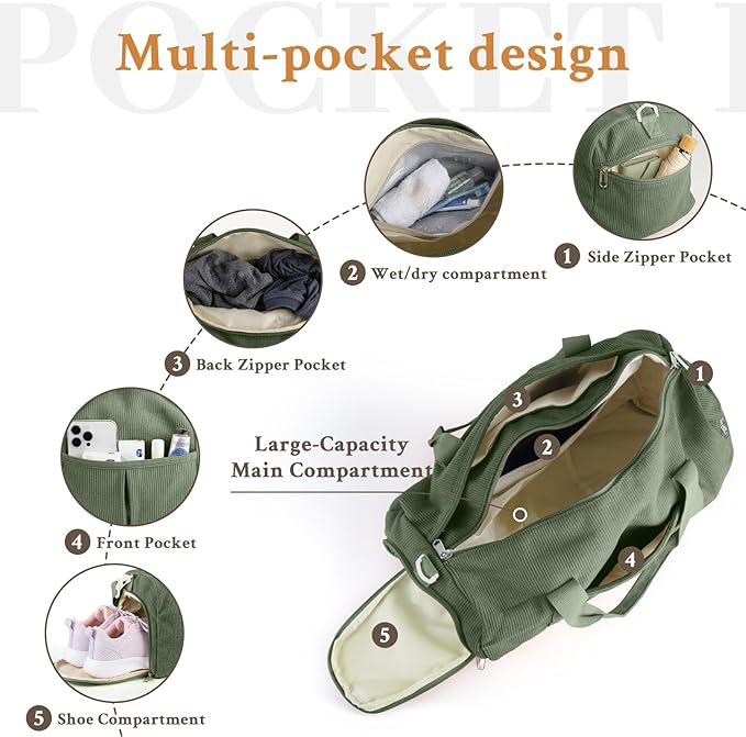 2PCS Gym bag for women, Duffle Bag with Wet Pocket & Shoe Compartment and item bag, Duffle Bag for Travel, Sports, Fitness & Workout