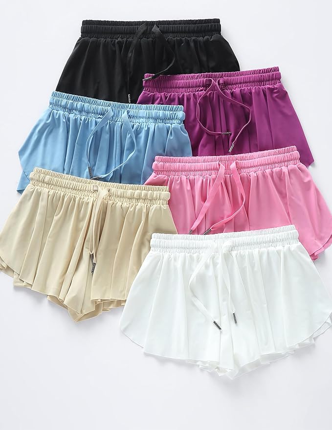 3 Pack Girls Flowy Shorts with Spandex Liner 2-in-1 Youth Butterfly Skirts for Fitness, Running, Sports
