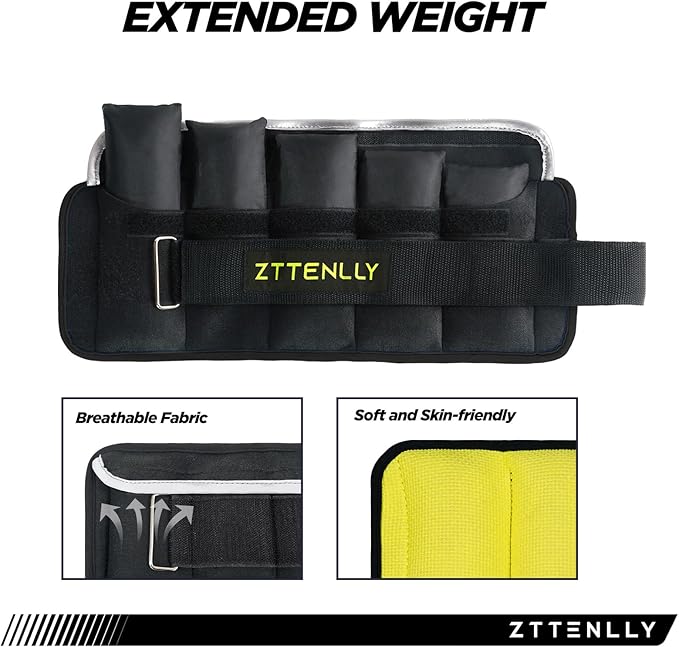 Adjustable Ankle Weights 1-5/10/15/20LBS Pair with Carry Bag - Breathable Fabrics, Reflective Trim - Strength Training Leg Wrist Arm Ankle Walking Weights Sets for Women Men Kids