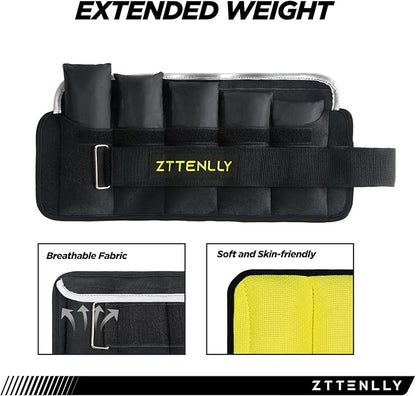 Adjustable Ankle Weights 1-5/10/15/20LBS Pair with Carry Bag - Breathable Fabrics, Reflective Trim - Strength Training Leg Wrist Arm Ankle Walking Weights Sets for Women Men Kids