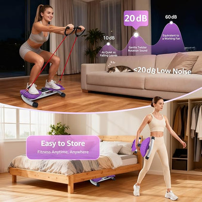 Waist Twister Machine Exercise, Ab Twister Board with LED Digital Display Track Time, Reps, 330 lbs Capacity Calories Noiseless Waist Twisting Fitness Tool with Resistance Bands And Elastic Bands