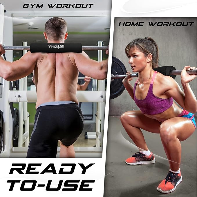 Yes4All Ergonomic Foam Bar Pad, Olympic Barbell Squat & Neck Pad for Squats, Hip Thrusts & Weight Lifting Bar