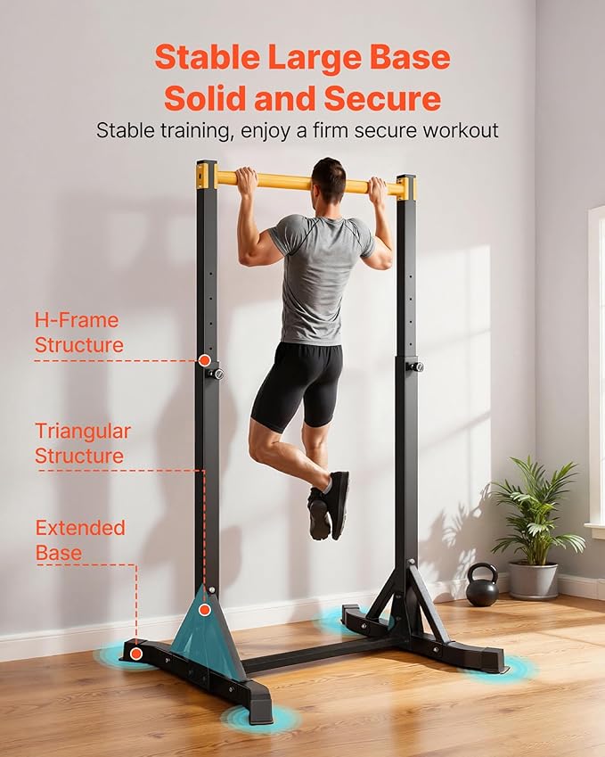 VEVOR Pull Up Bar, 330LBS Capacity Portable Pullup Bar Station, Pullup Bars Free Standing with H-Frame Structure & Heavy-Duty Steel Tube, 8 Level Height Adjustment Gravity Fitness for Arms Back Chest