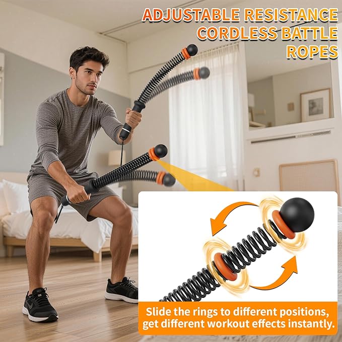Ropeless Battle Ropes Adjustable Weight, Portable Cordless Battle Ropes for Home Gym with Storage Bag, High Calorie Burn for Men & Women, Fitness Equipment for HIIT & Low-Impact Aerobic Training