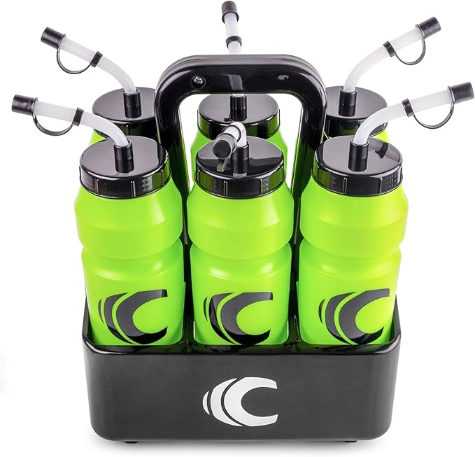 Cannon Sports 1 Liter Sports Water Bottle, BPA-Free, 34oz Capacity, Large Mouth, 2 lids (Straw & Squeeze) with Carrier, Great For Helmet Sports Such As Hockey, Lacrosse, Football, Boxing (Lime Green)