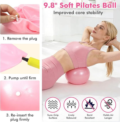 Pilates Equipment Kit for Home Workouts, Home Pilates Essentials Kit for Women with Pilates Ring and Ball Set, Resistance Bands, Yoga Strap, Core Sliders, Massage Ball & Socks Accessories for Starter