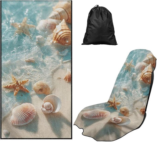 Bulopur Beach Starfish Shell Car Seat Towel Cover After Gym Workout Beach Swimming Sweating Car Seat Cover Fits for Cars SUV Sedan Truck Front Seats