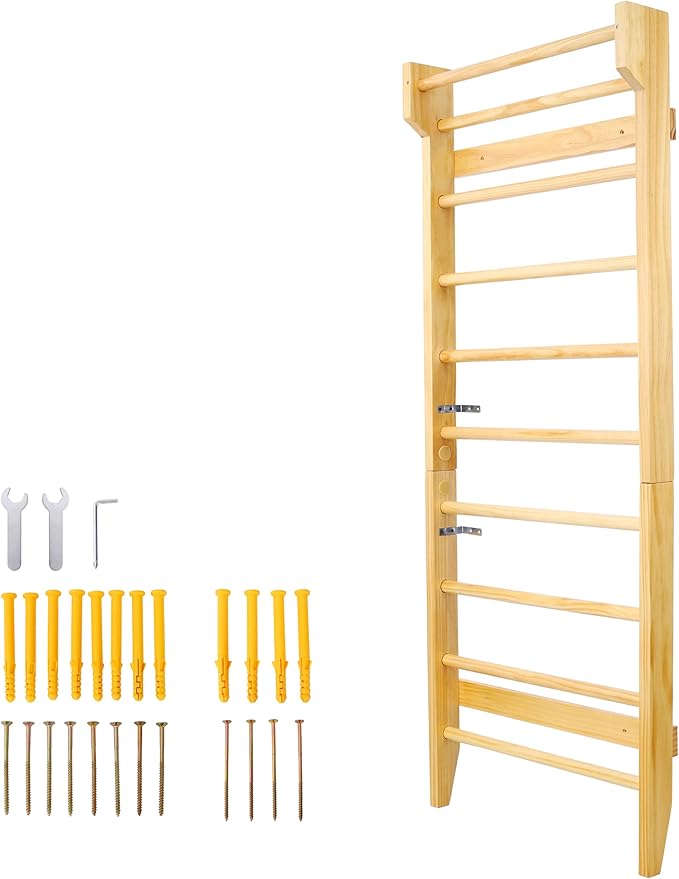 Wall-Mounted Wooden Stall Bars for Home Gym - Swedish Ladder for Stretching, Strength Training & Yoga - Durable Multi-Functional Fitness Equipment