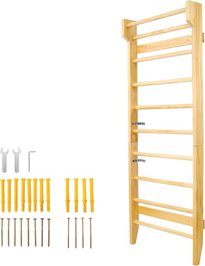 Wall-Mounted Wooden Stall Bars for Home Gym - Swedish Ladder for Stretching, Strength Training & Yoga - Durable Multi-Functional Fitness Equipment