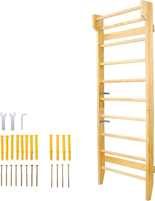 Wall-Mounted Wooden Stall Bars for Home Gym - Swedish Ladder for Stretching, Strength Training & Yoga - Durable Multi-Functional Fitness Equipment