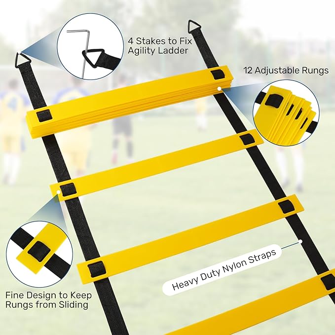 sapsisel Soccer Training Equipment,Agility Training Equipment Set, Speed Football Training Equipment with 20ft Agility Ladder, 10 Soccer Cones