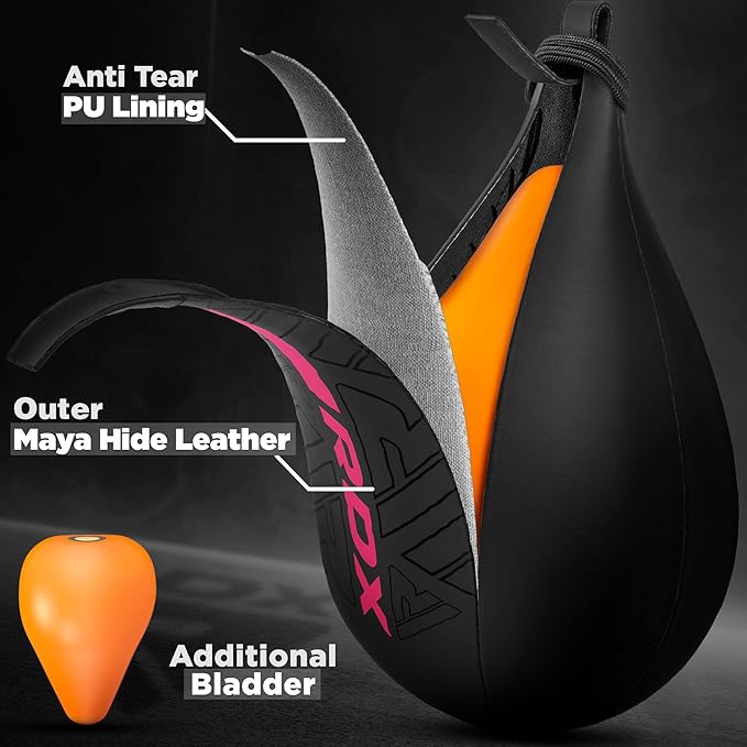 RDX Speed Bag Boxing Ball, Maya Hide Leather Dodge Striking Target with Additional Bladder, MMA Muay Thai Punching Workout Kicking Martial Arts Training Home Gym Exercise Speedball